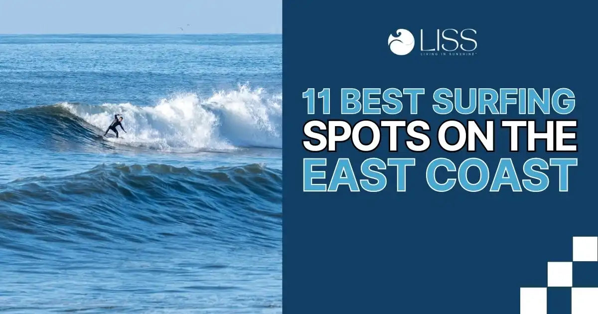 Surfer riding waves with text overlay 11 Best Surfing Spots on the East Coast.
