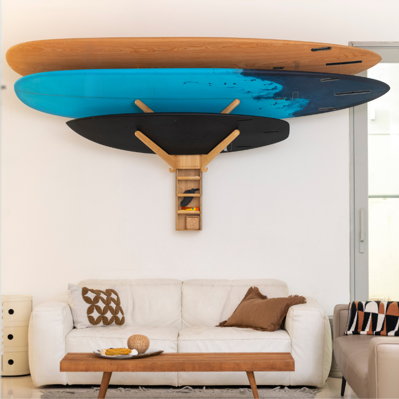Wall-Mounted Surfboard Rack with Storage | The Sun Rack By LISS