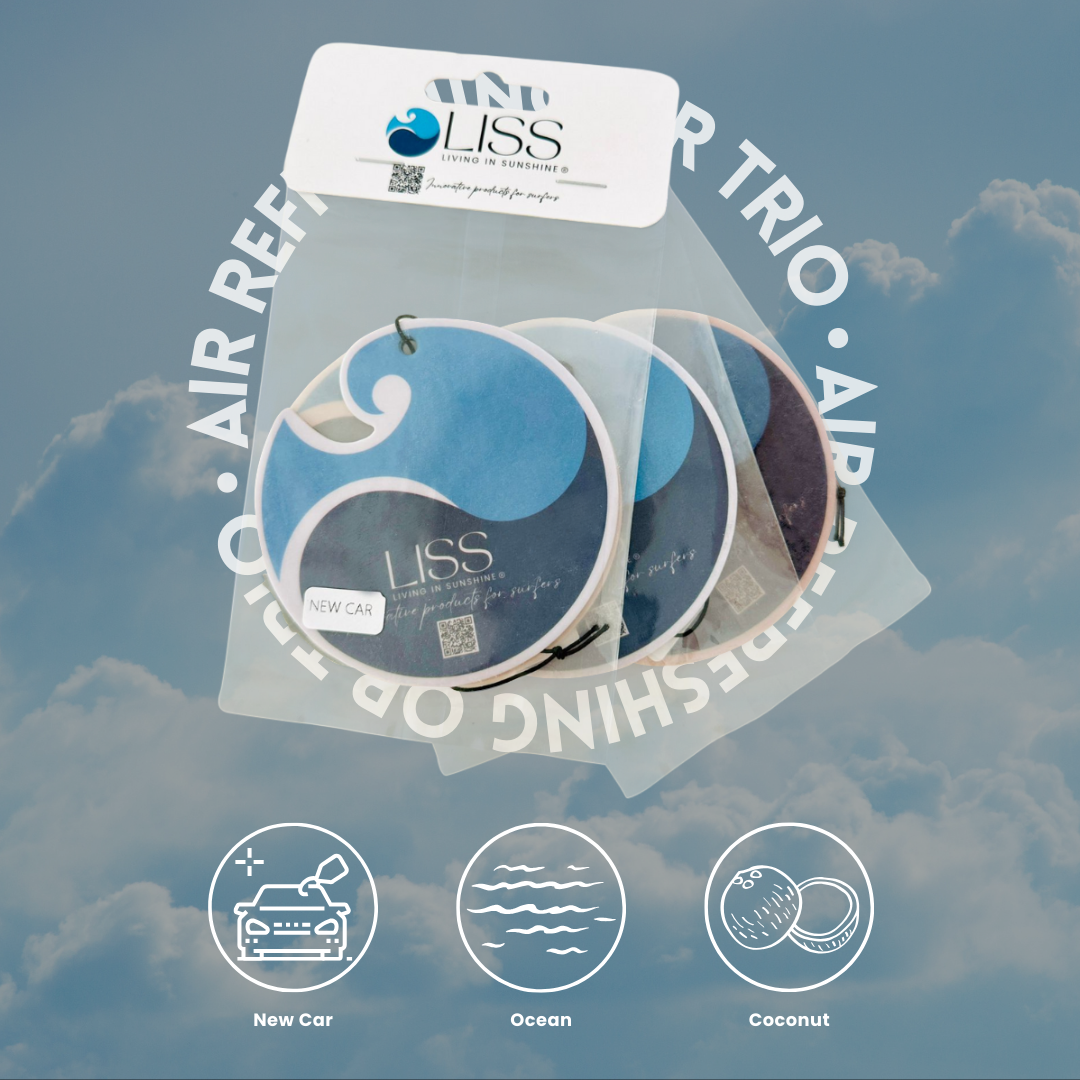 Pack of Liss air fresheners trio with scents new car, ocean, and coconut