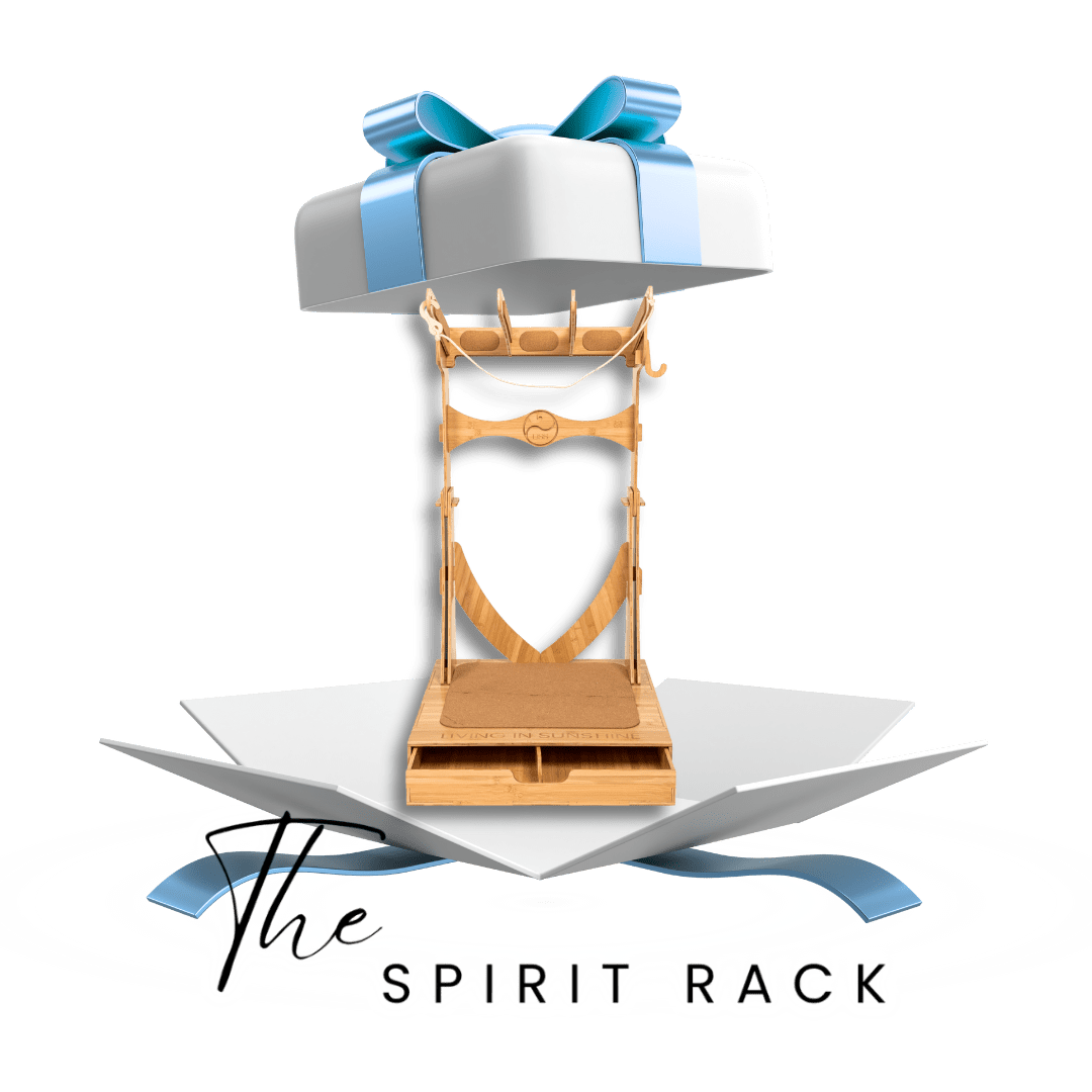 The Spirit Rack displayed as a prize inside an open gift box with a floating lid and blue ribbon.